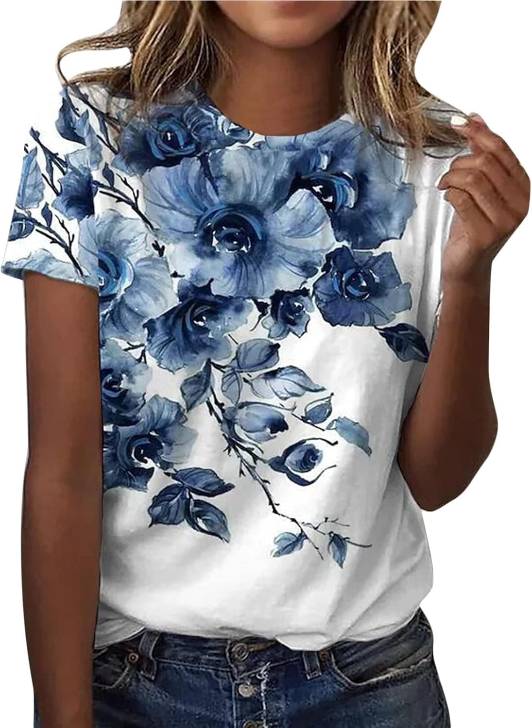 Cute Tops for Women, Womens T Shirts Short Sleeve Striped Color Block Leopard Casual Tops Workout Tops for Women