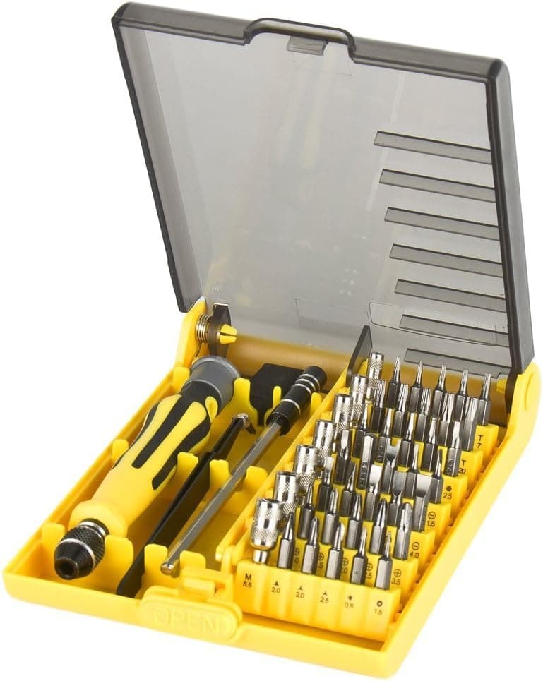 Showpin（TM） 45 in 1 Professional Portable Opening Tool Compact Screwdriver Kit Set with Tweezers & Extension Shaft for Precise Repair or Maintenance(A)