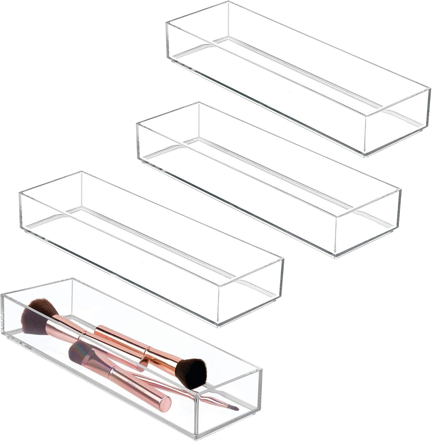 iDesign 40910M4 Clarity Organizer for Vanity and Bathroom Drawers, 4 x 12 x 2 Inches, Medium - Set of 4, 4 Count