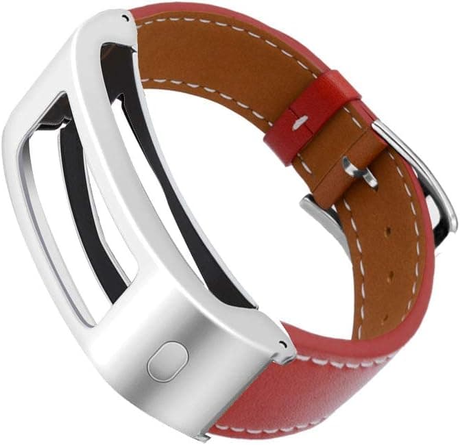 DuiGong Compatible with Garmin Vivofit 1/2 Bands Replacement, Leather Strap with Silver Stainless Steel Hardware - S/M & M/L (Red)