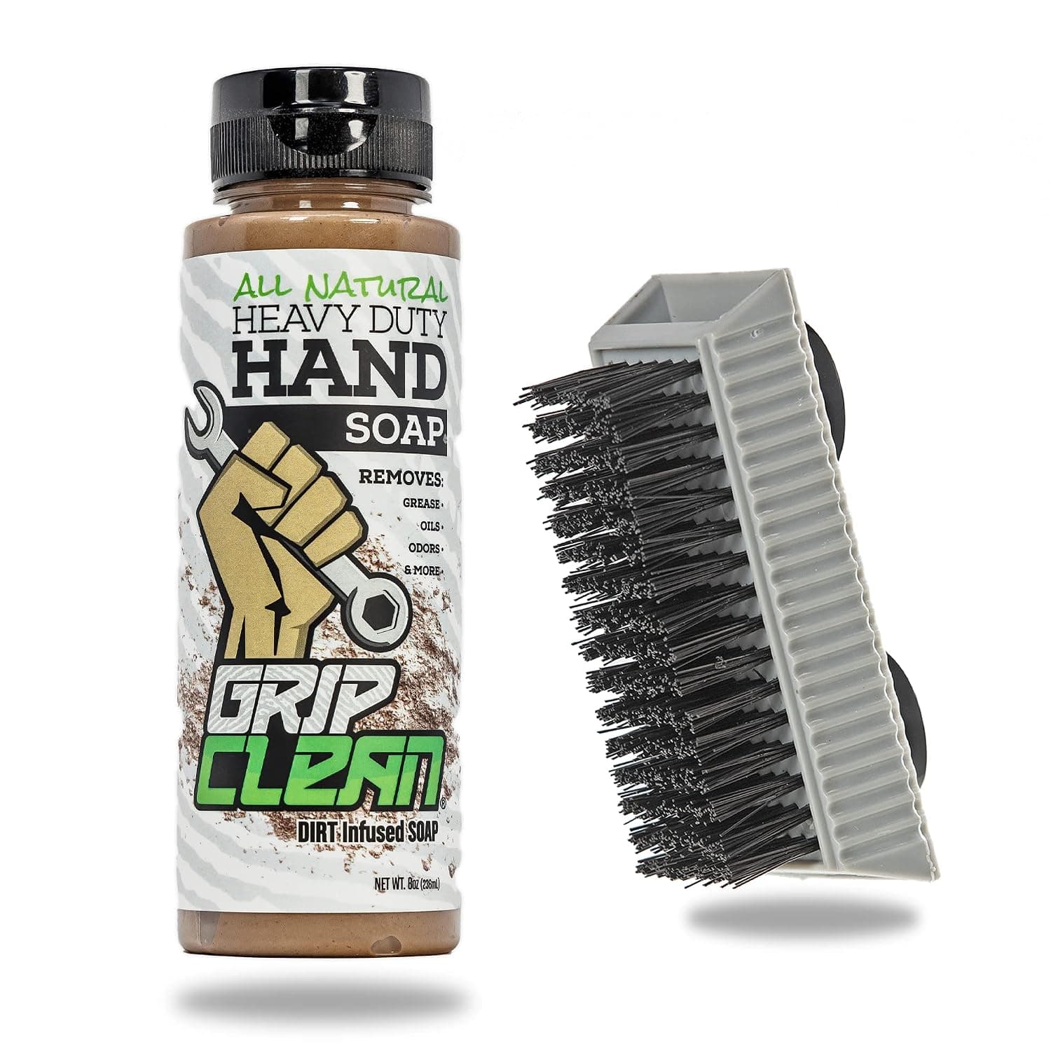 Grip Clean | Hand Cleaner for Auto Mechanics - Heavy Duty Pumice Soap + Fingernail Brush, All Natural & Dirt Infused for Dry Hands…