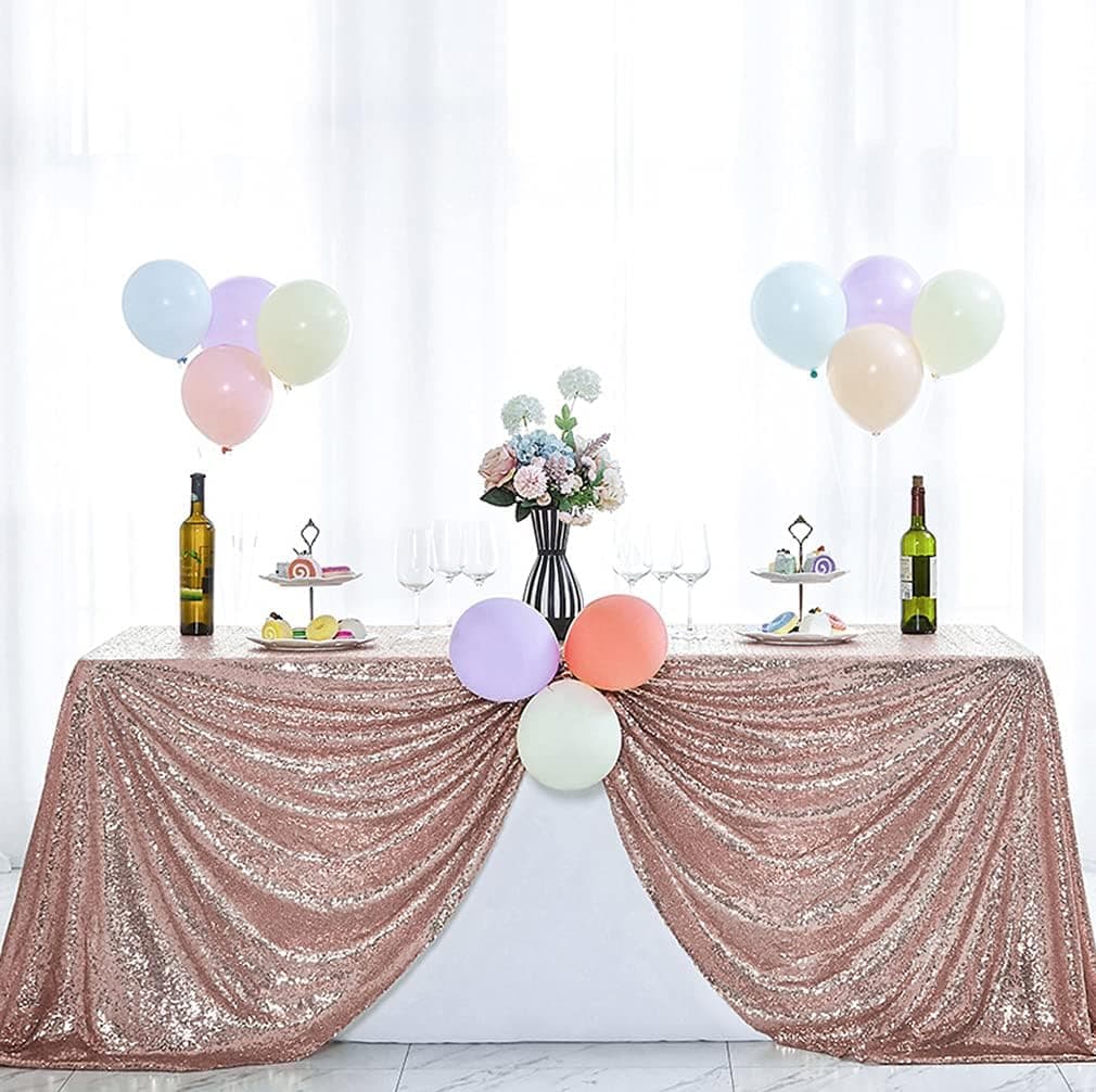 Hahuho 50x80 inch Rectangular Sequin Tablecloth Rose Gold, Glitter Tablecloth for Bridal Shower Decorations, Birthday, Wedding, Dessert, Banquet（50x80 Inch, Rose Gold）