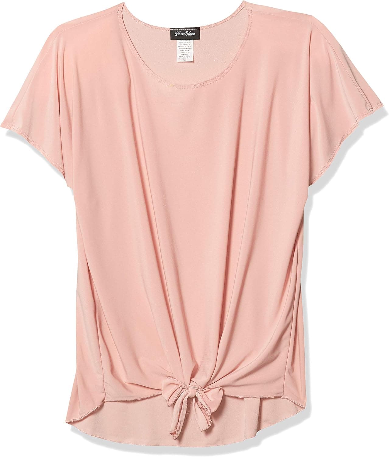 Star Vixen Women's Plus-Size Dolman Sleeve Hi-Low Hem Tiefront Smooth Knit Top