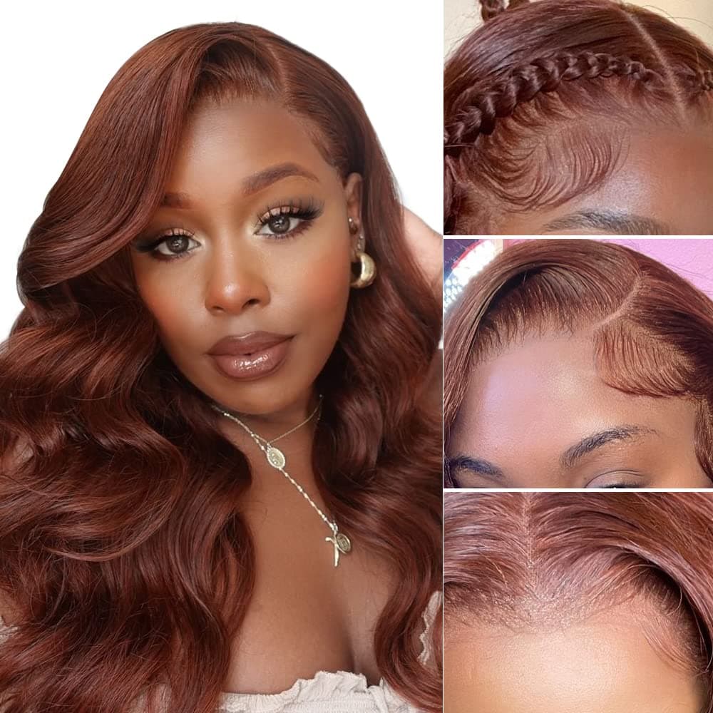 Indono 20Inch Reddish Brown Lace Front Wigs Human Hair Body Wave 13X4 Red Brown Lace Front Wigs Human Hair Pre Plucked With Baby Hair 150% Density Reddish Brown Wig Human Hair #33 Colored