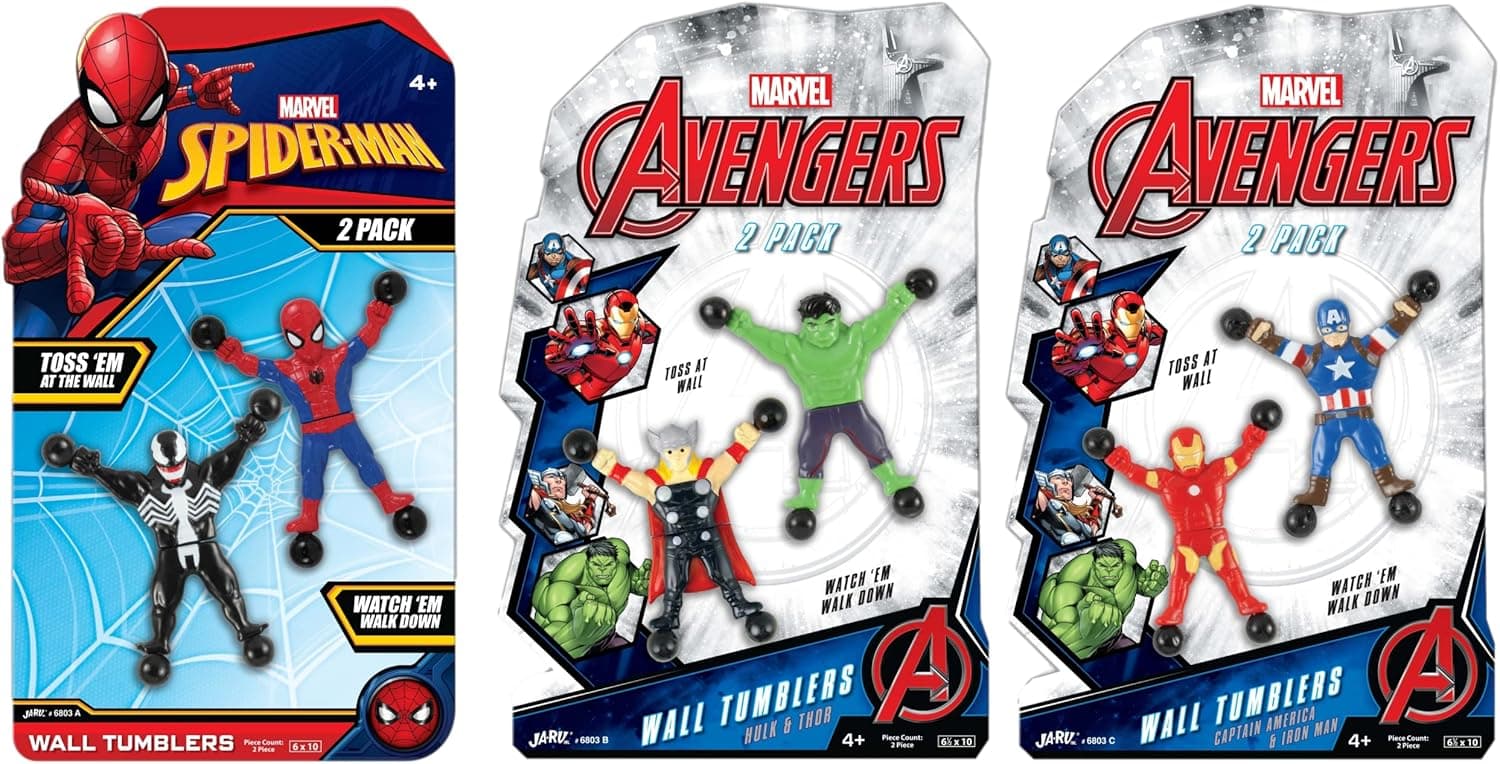 Spiderman & Avengers Window Crawler Wall Climbers Rolling Sticky Toys (3 Pack, 6 Heroes) Marvel Avengers Superheroes Fidget Toy Wall Walker Climber Wacky Games Pinata Toys ABC-6803-3