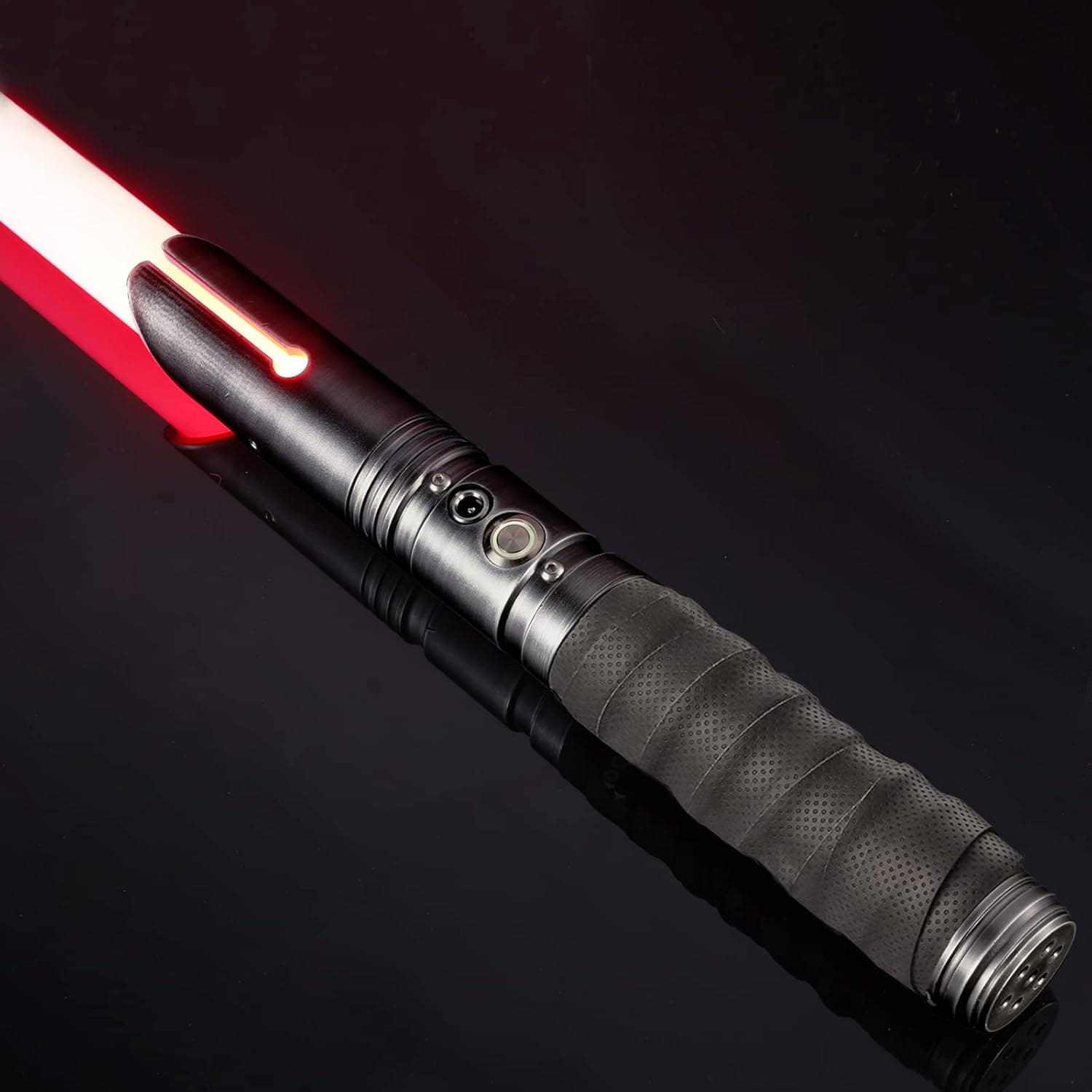 SYINGEL Heavy Dueling Lightsaber, Smooth Swing RGB Infinite Color Changing Real Lightsaber 10 Sounds Font Volume Adjustable Force FX Lightsabers Metal Hilt Adult Children Light Saber（Grey）