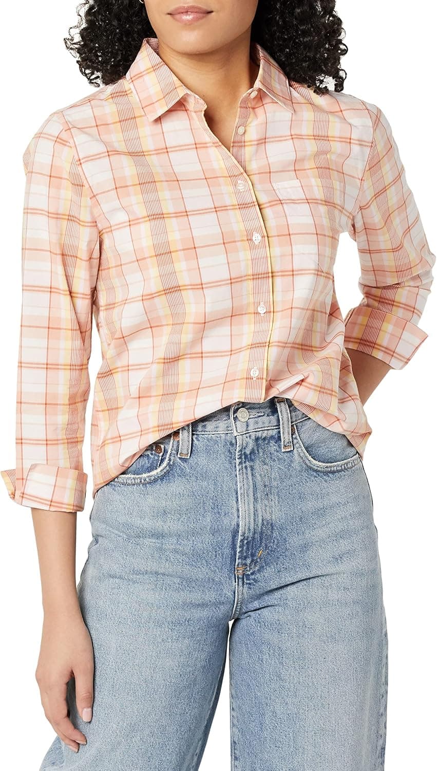 Amazon Essentials Women's Classic-Fit 3/4 Sleeve Poplin Shirt