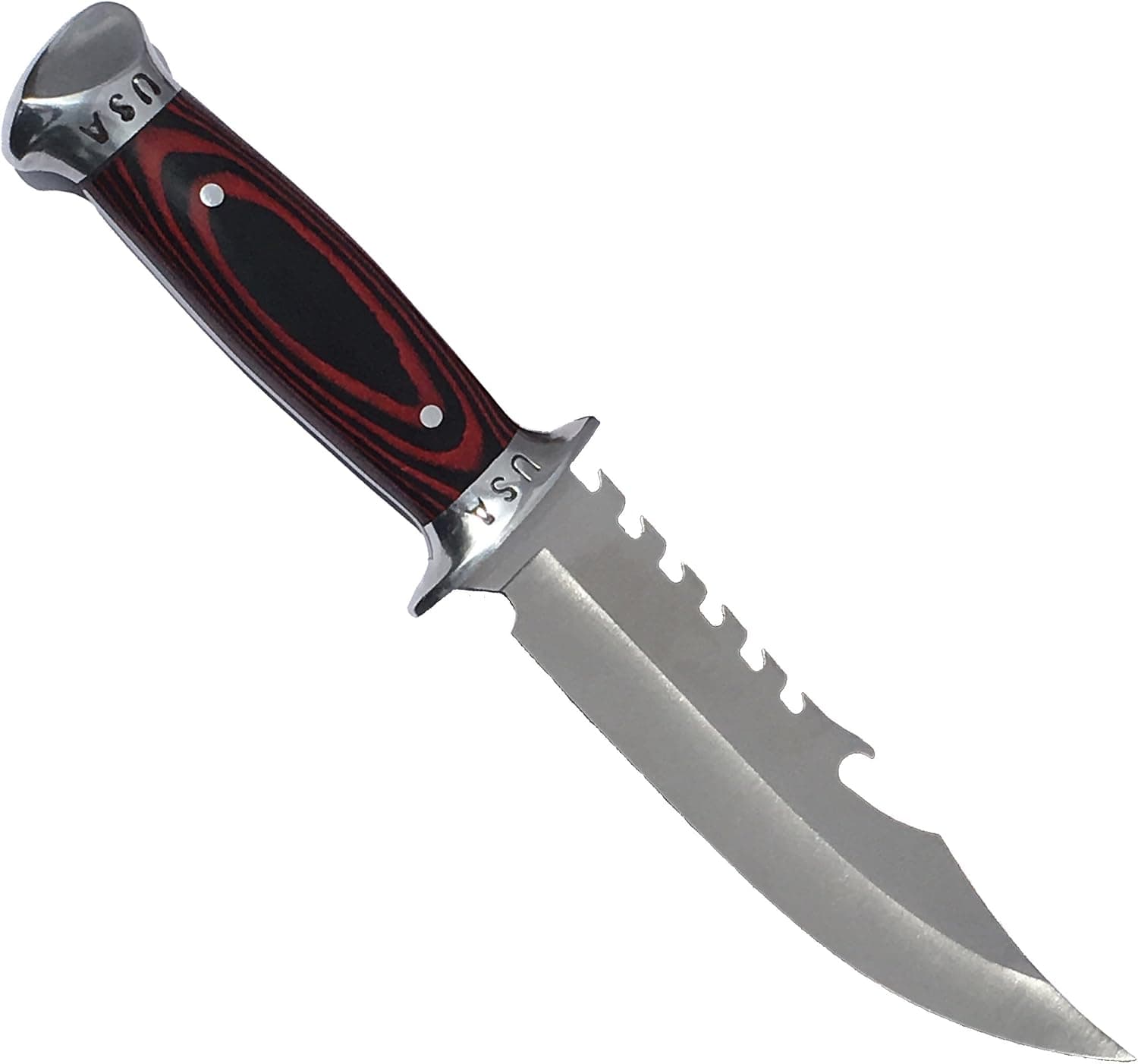 eTradewinds USA Combat Bowie Hunting Knife w/Sheath, Pakkawood Handle, & Razor Sharp 420 SS Rust Free Full Tang Fixed Blade