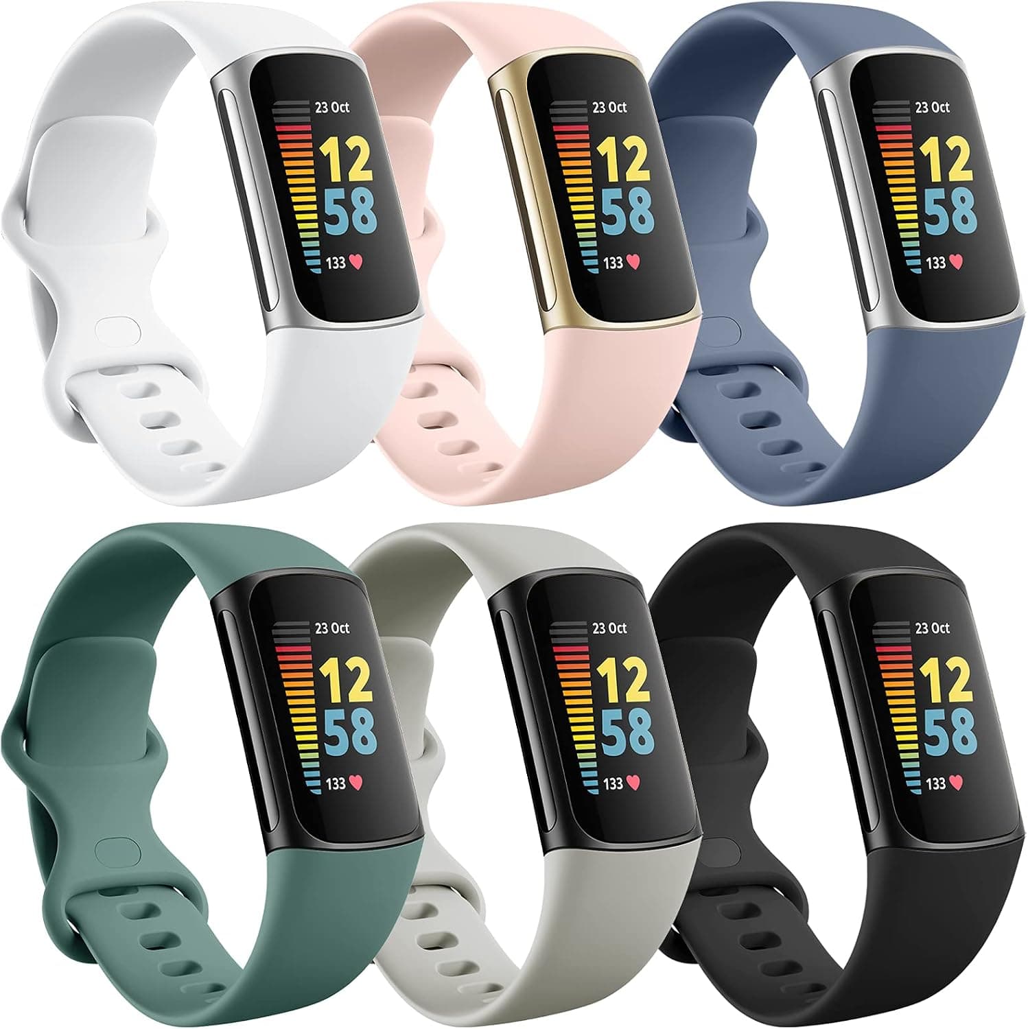 Ouwegaga Compatible with Fitbit Charge 5 Bands for Women, Soft Waterproof Replacement Wristbands for Fitbit Charge 5 Fitness Tracker, Small 6 Pack