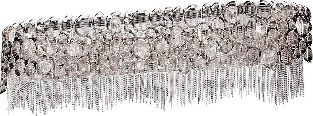 Eurofase 26315-010 Cameo Plated Honeycomb Rings with Metallic Draped Chain Curtain Bath Vanity Wall Mount, Damp Rated, 5-Light 300 Total Watts, 8"H x 28"W, Nickel