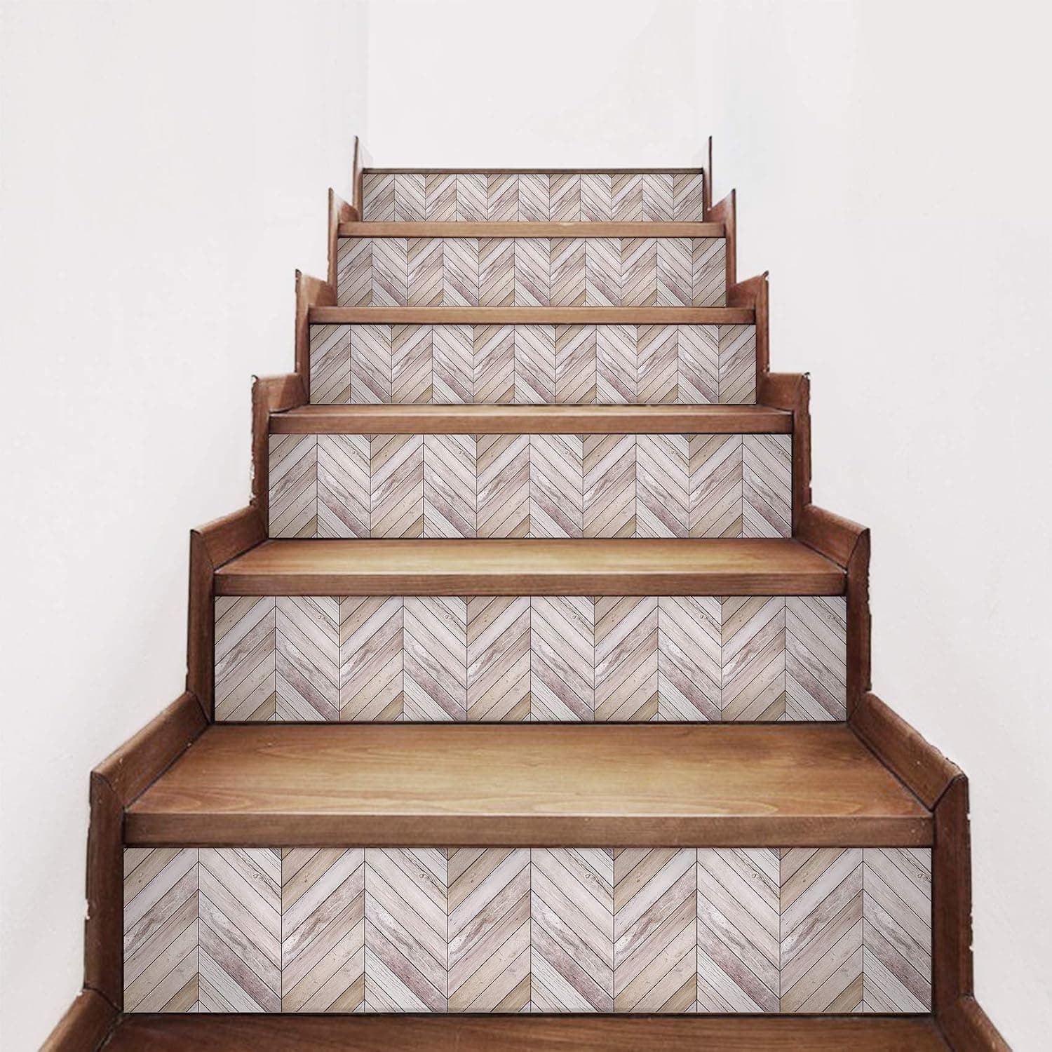 AMAZING WALL Wood Grain Stairs Self Adhesive Decoration Wall Sticker,7.1x39.4inch,6pcs