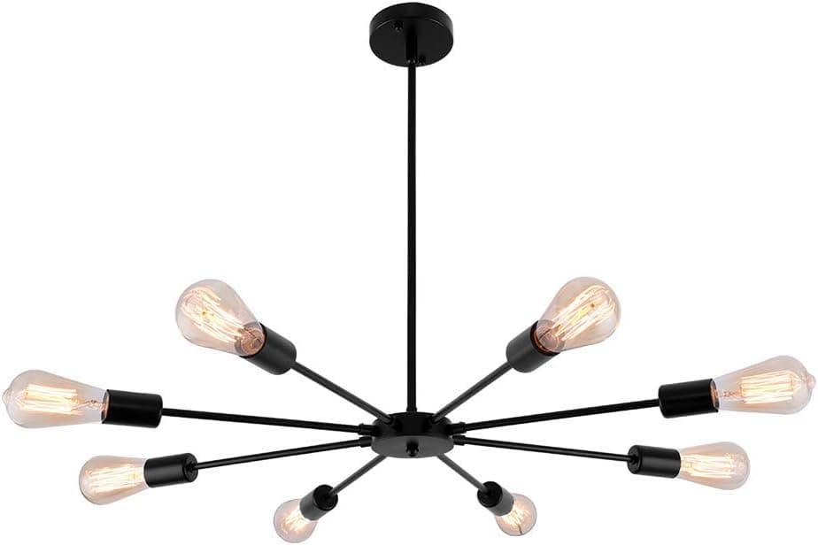 ALISADABOY Sputnik Chandelier 8 Lights Black Ceilig Lamp Modern Livingroom Dining Bedroom Kitchen Pendant Lighting Fixture