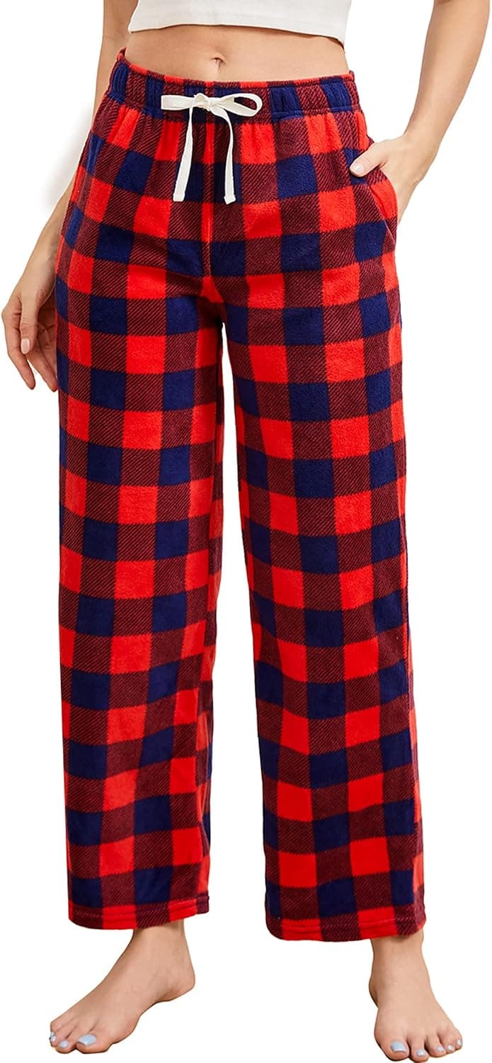 U2SKIIN Women Fleece Pajama Pants Comfy Plaid PJ Bottoms For Women with Pockets Soft Warm