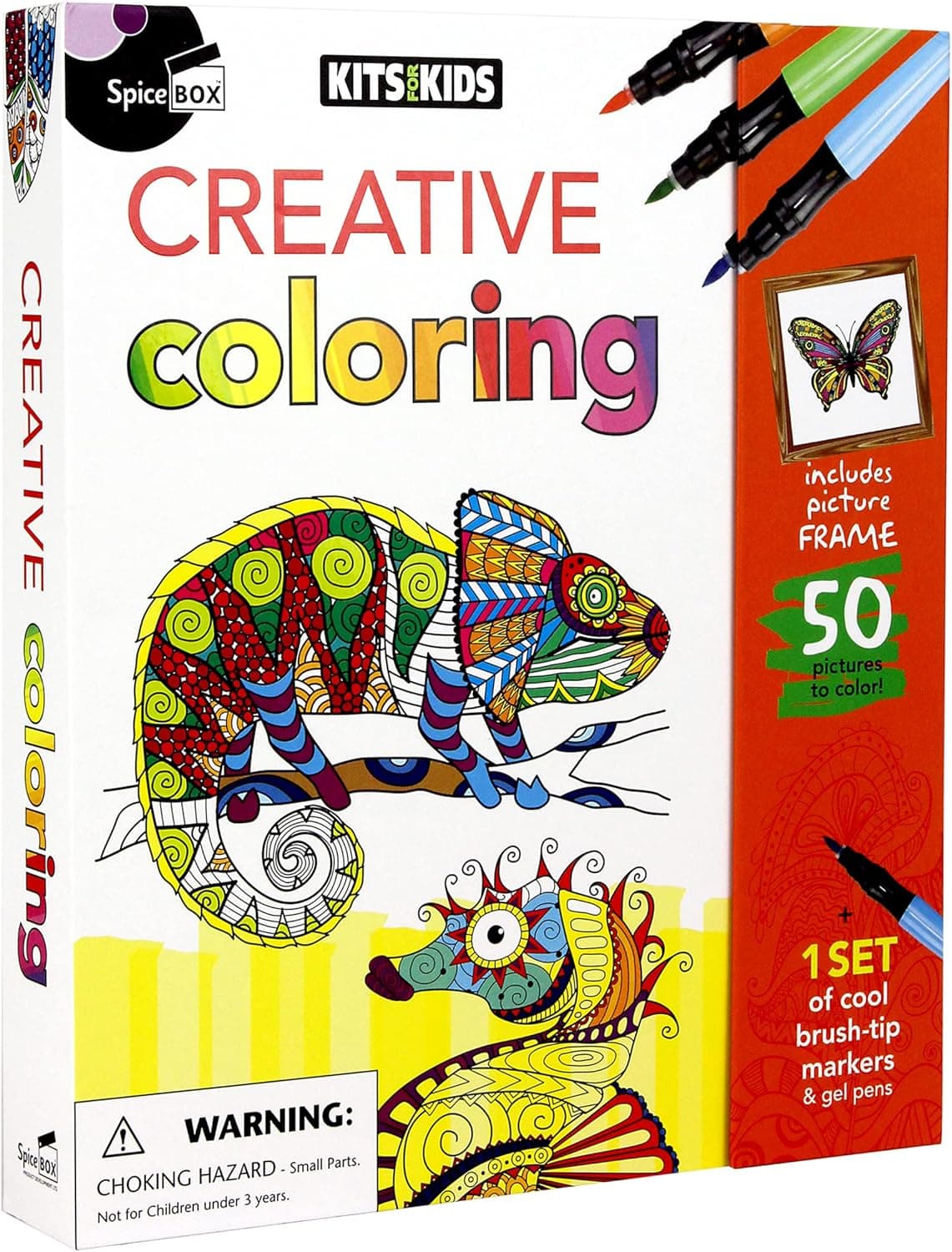 SpiceBox Kids Art Set Activity Kit with Children’s Coloring Book and Colored Pens, Color Gel Pens Creative Coloring Kit, Art and Crafts, 50 Designs to Color