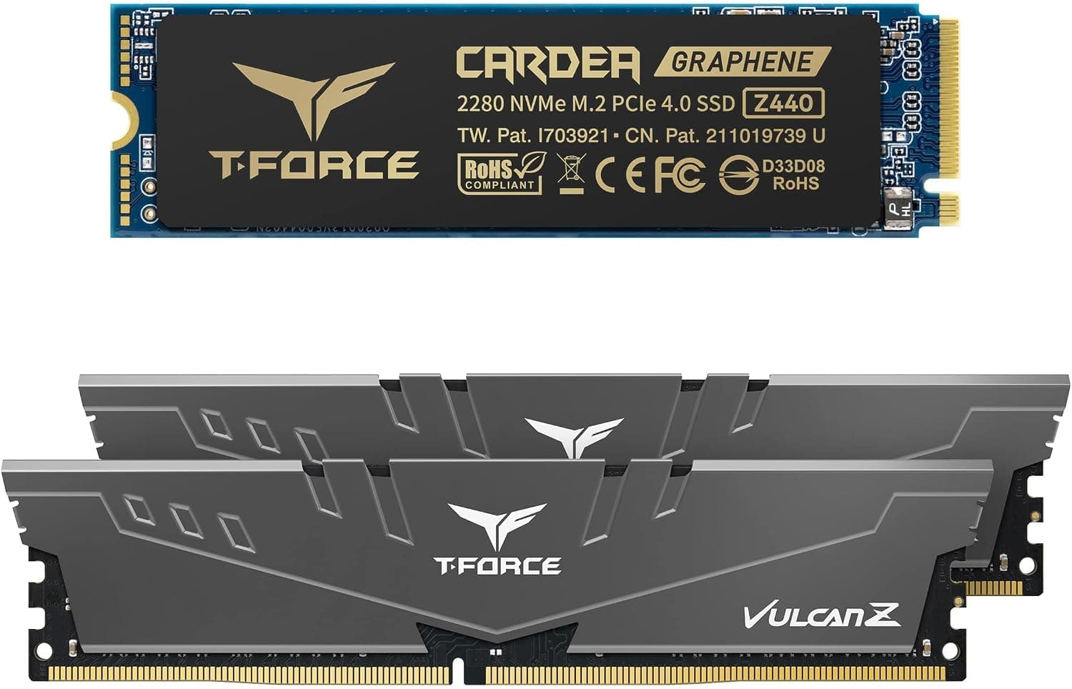 TEAMGROUP T-Force Vulcan Z DDR4 16GB Kit (2x8GB) 3200MHz (PC4-25600) CL16 Desktop Memory TLZGD416G3200HC16FDC01 Bundle with CARDEA Zero Z440 1TB NVMe PCIe Gen4 M.2 2280 Gaming SSD TM8FP7001T0C311