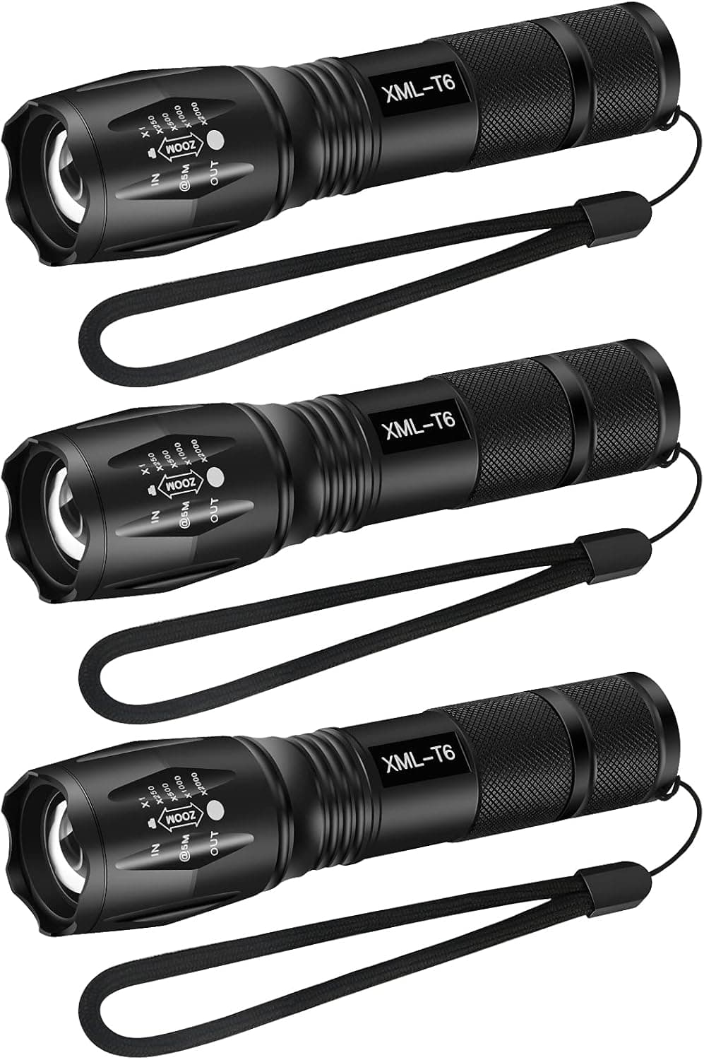 QINGMING 3 Pack LED Flashlight,Water Resistant Tactical Flashlight,High Lumen Zoomable,5 Modes Emergency Handheld Flashlight,Gear Accessories for Camping , Hiking，Survival,Emergency