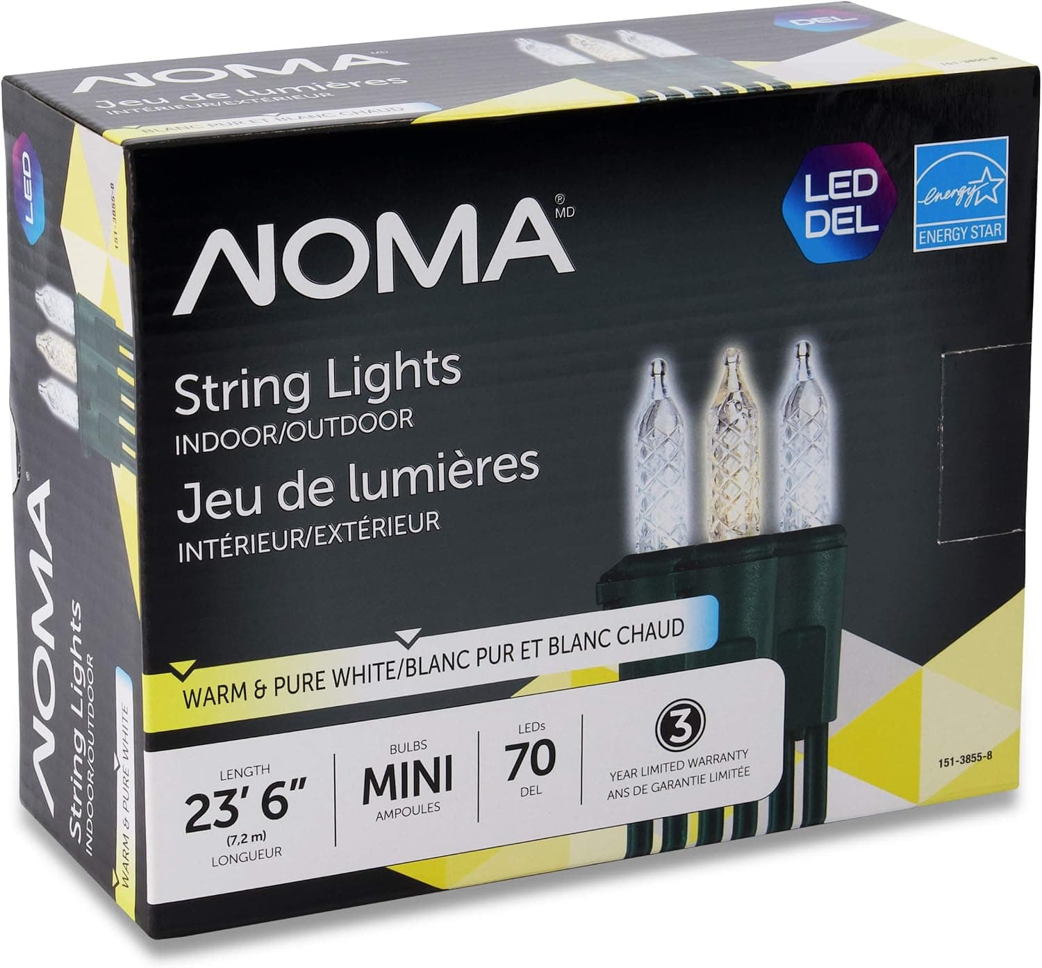 Noma Premium Mini LED Christmas Lights | 70 Warm & Pure White String Lights | Indoor & Outdoor| 23.6-Foot Strand