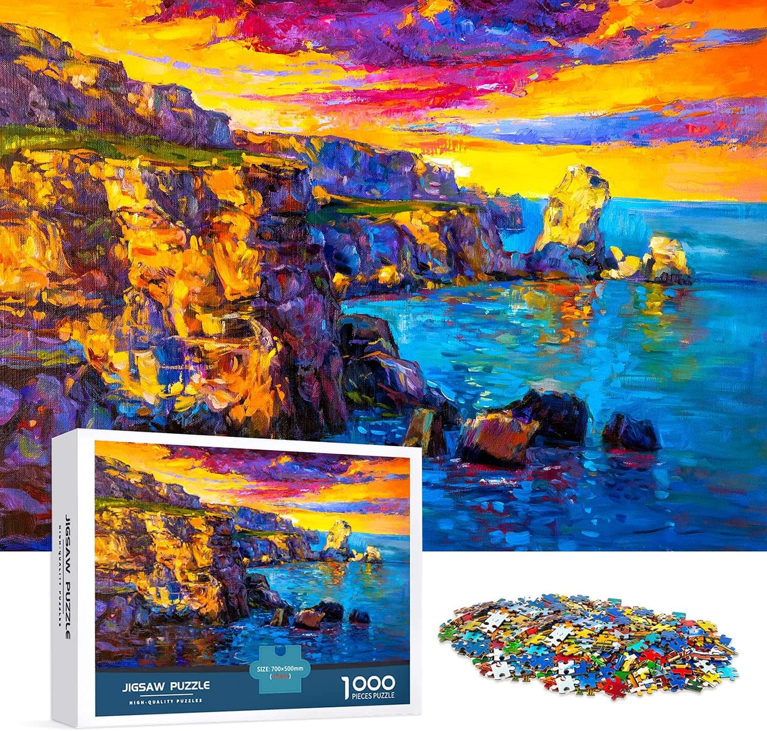 1000 Piece Jigsaw Puzzles for Adults, Large 70cm x 50cm 1000 Piece Puzzle Educational Game Toys and Unique Artwork for Families Adults Teens Age of 14 +（Sea Oil Painting）