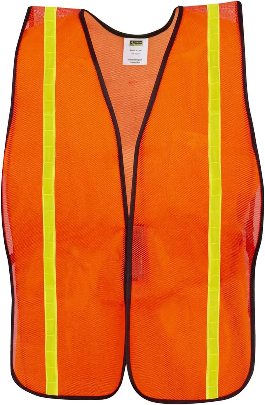 Cordova V110L General Purpose, Type O, Non-Rated, Orange Mesh Vest, Hook & Loop Closure, 1-Inch Lime Reflective Tape, Large