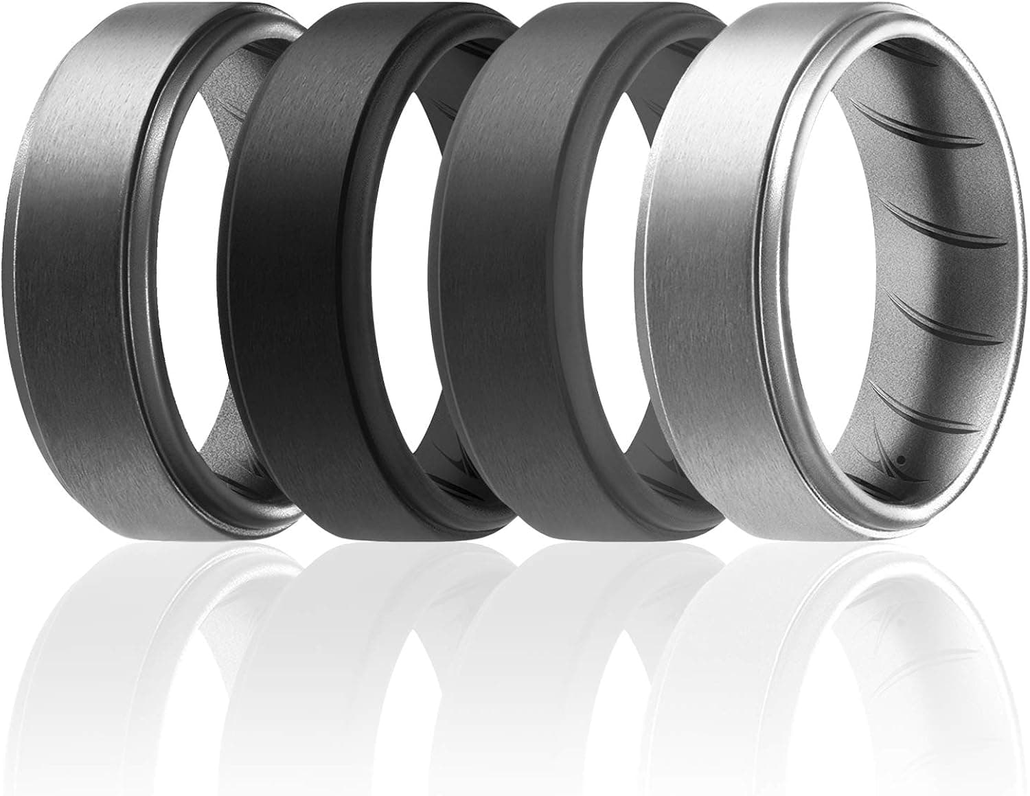 ROQ Silicone Rubber Wedding Ring for Men, Comfort Fit, Men's Wedding Band, Durable, Breathable Rubber Engagement Ring/Band, Step Edge, Multi Packs, Multi Colors
