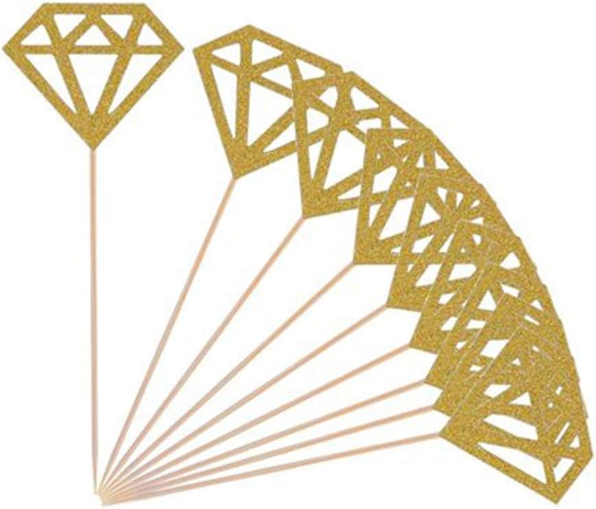 Flairs New York Happy Birthday Decorations Cup Cake Toppers Party Props (Pack of 10 Cup Cake Toppers, Gold Glitter Mini Diamonds)