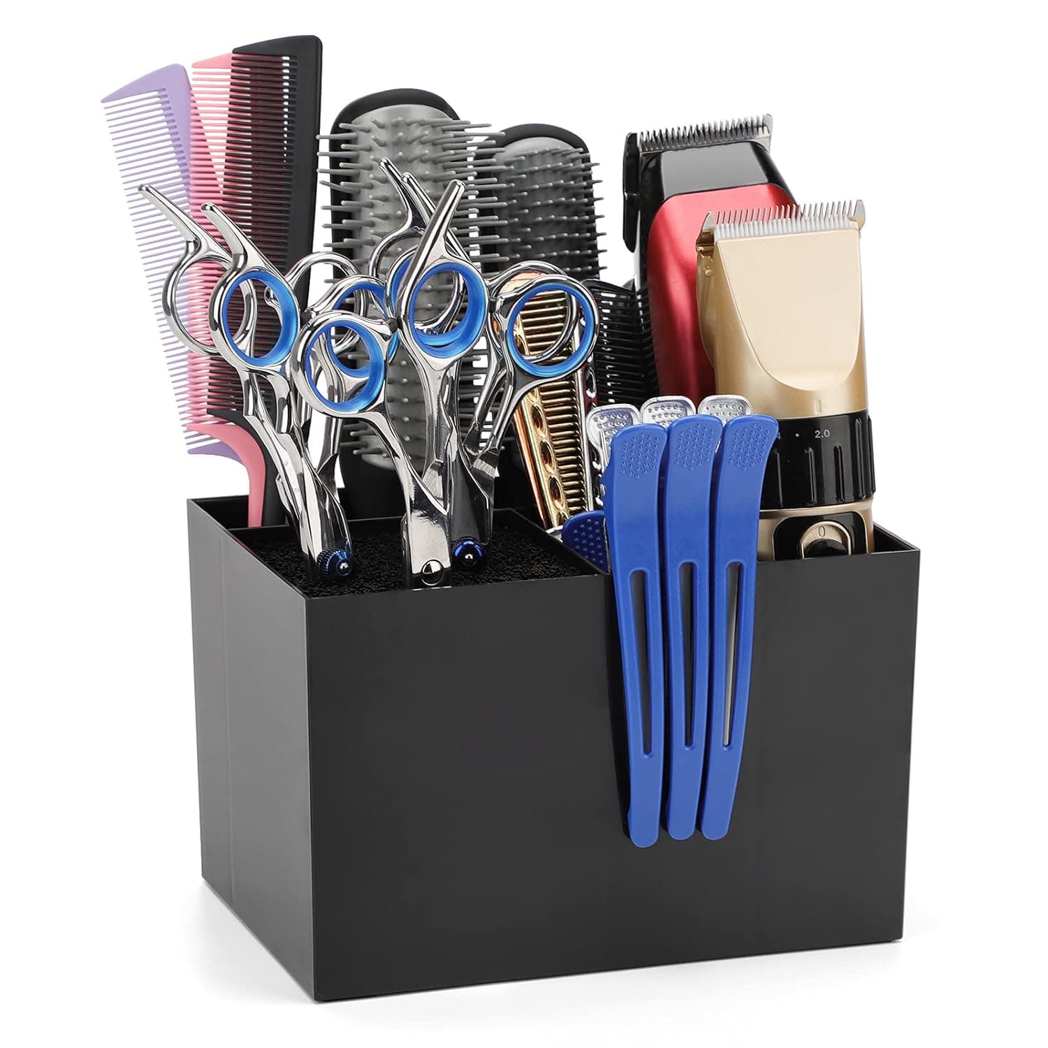 Segbeauty Barber Tools Holder, Professional Salon Hair Cutting Scissors Hair Brush Holder, Barber Supplies Hairdressing Tool Organizer Storage Rack for Hair Clipper Combs Clips Barber Accessories