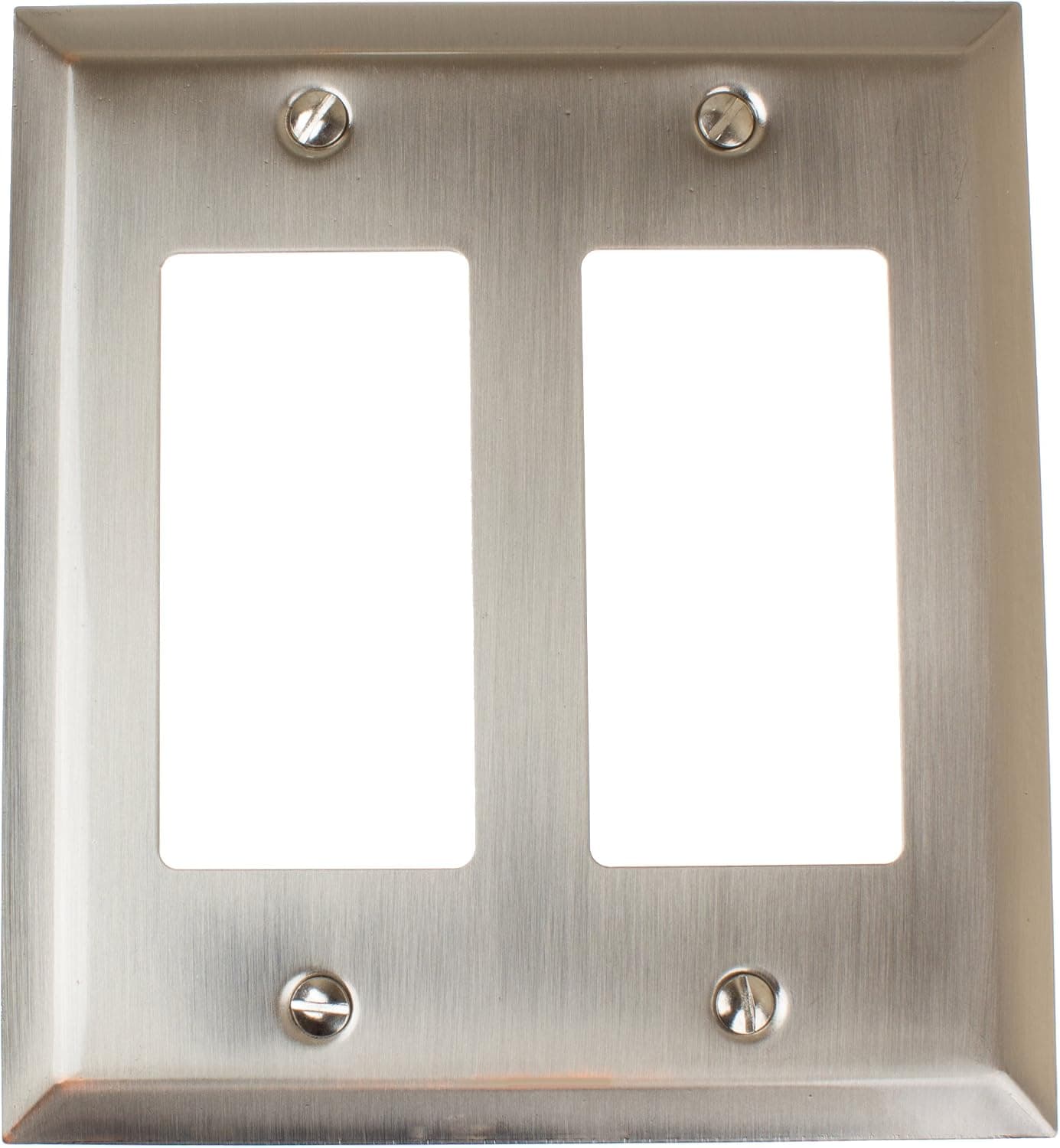 GlideRite Hardware Wall Plate Cover for Double Decora Rocker Switches – Steel 2-Gang Square Beveled GFCI Receptacle for Kitchen, Bath or Living Room (Double Rocker, Brushed Nickel)