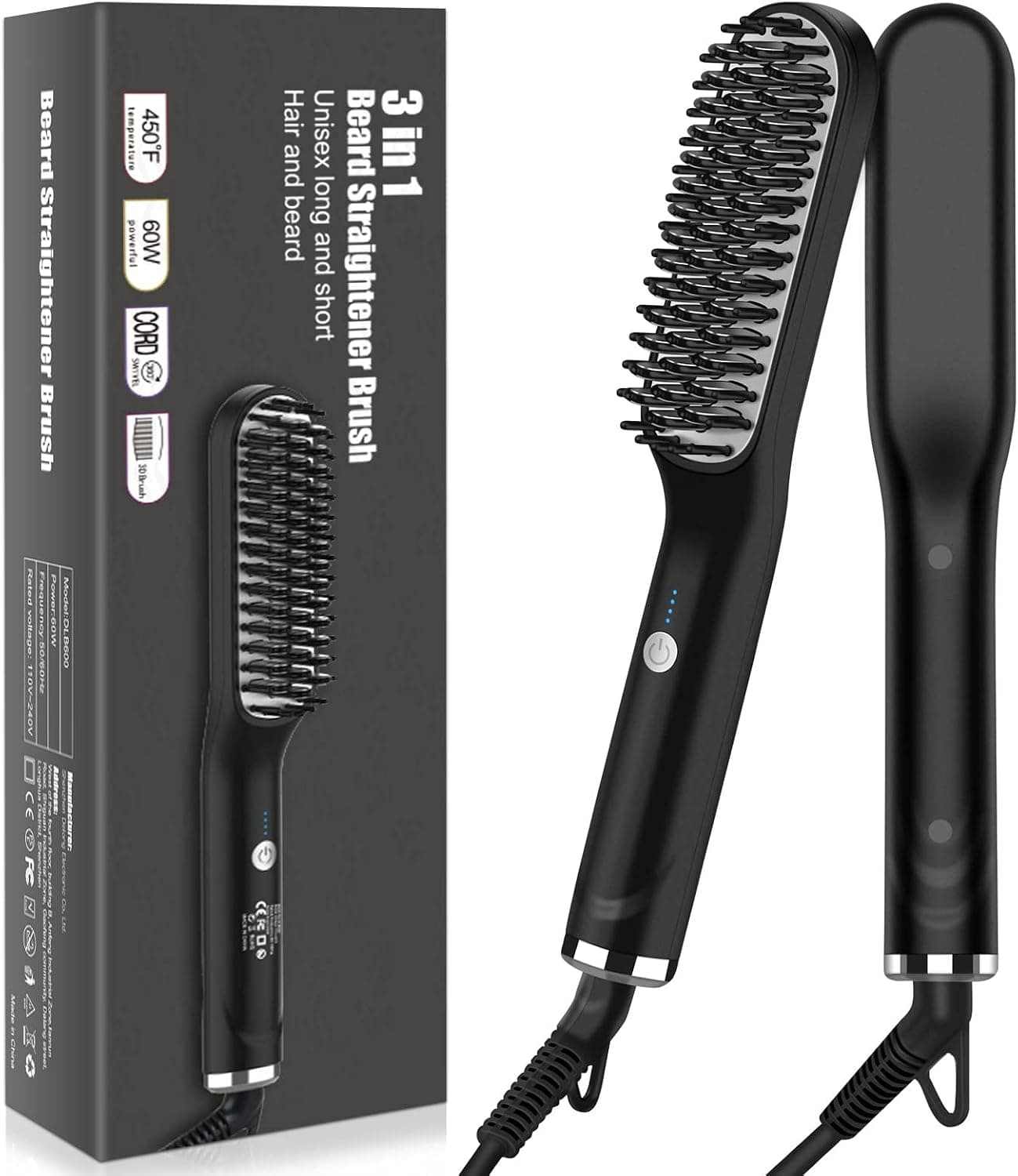 EDIFERXCJC Beard Straightener Brush for Men: 3 in 1 Electric Ionic Hot Mustache Comb Tame Grooming Wild Portable Blow Dryer Styler with Temperatures & Quick Heated Short Long Beards