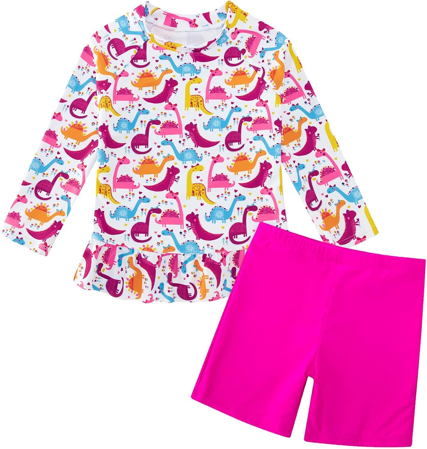 RAISEVERN Girls Swimsuits Long Sleeve Rash Guard Bathing Suit Two Piece Tankini Swimwear 3-10T