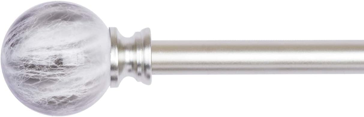 Marble Ball Appearance Finials Curtain Rod Set, Plastic ends, 28 to 48 Inch，3/4-inch Diameter Telescoping Drapery Curtain Rod，Nickel