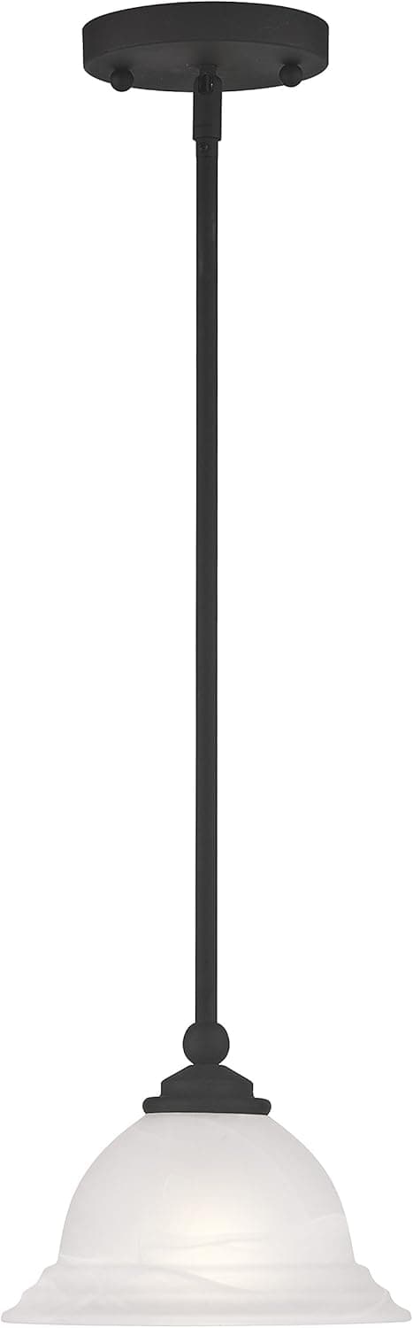 Livex Lighting 4256-04 North Port 1 Light Black Mini Pendant with White Alabaster Glass
