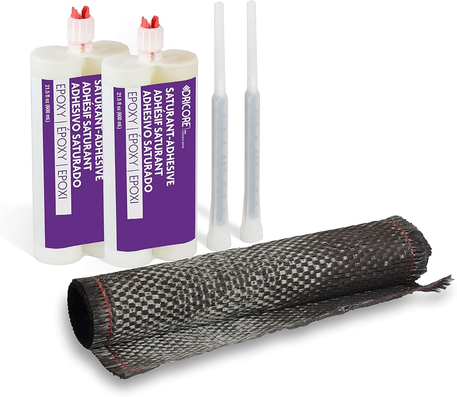 DRICORE PRO Concrete Repair Crack Repair Kit (Unidirectional, Horizontal) | Best All in One Set with Ten Foot Carbon Fiber for Repairing Cracking in Foundations, Walls, Basements, Cement Structures