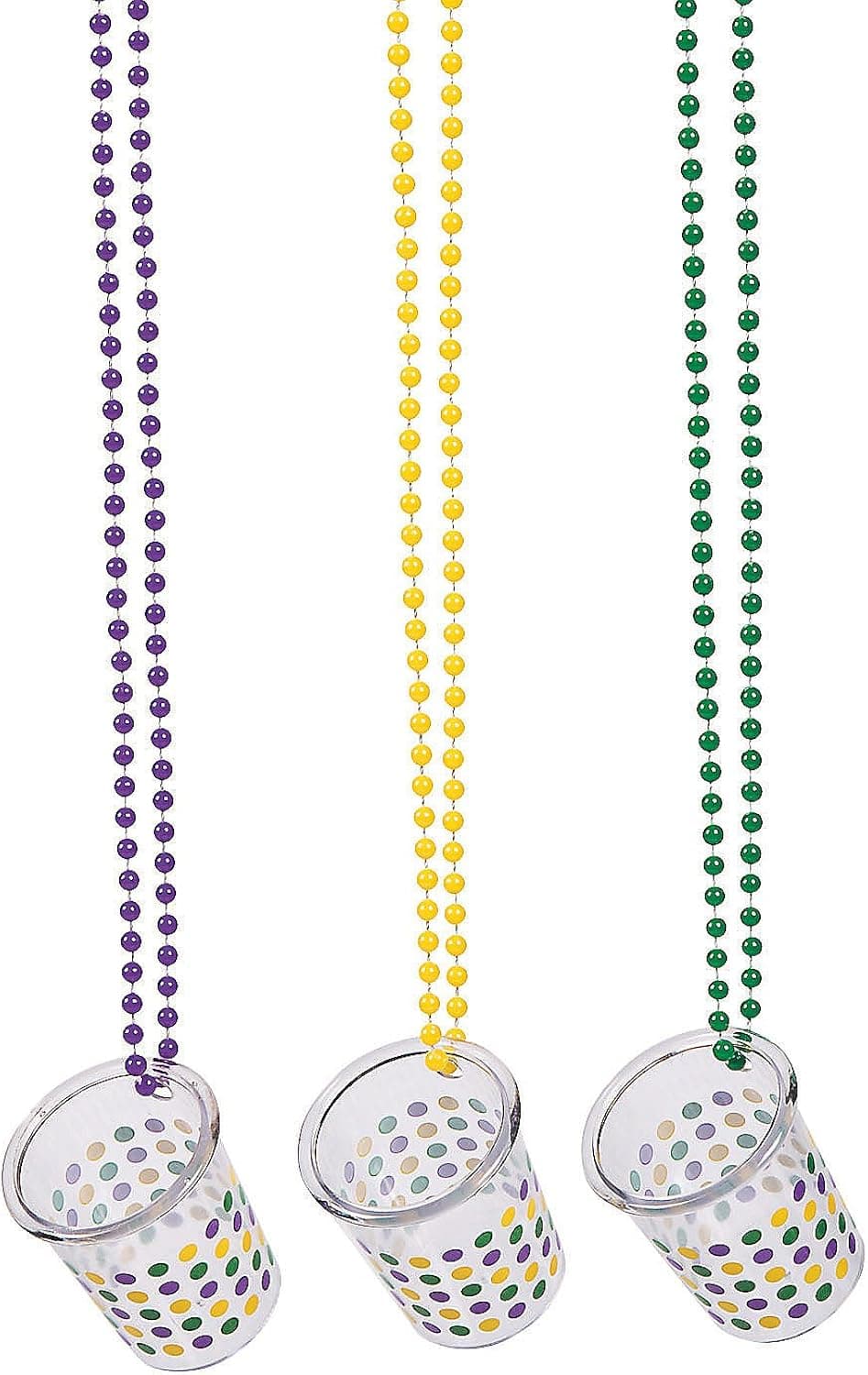 Shot Glass Necklaces - Bulk 12 Pack of Bead Necklaces with Shot Cup - Mardi Gras and Party Supplies