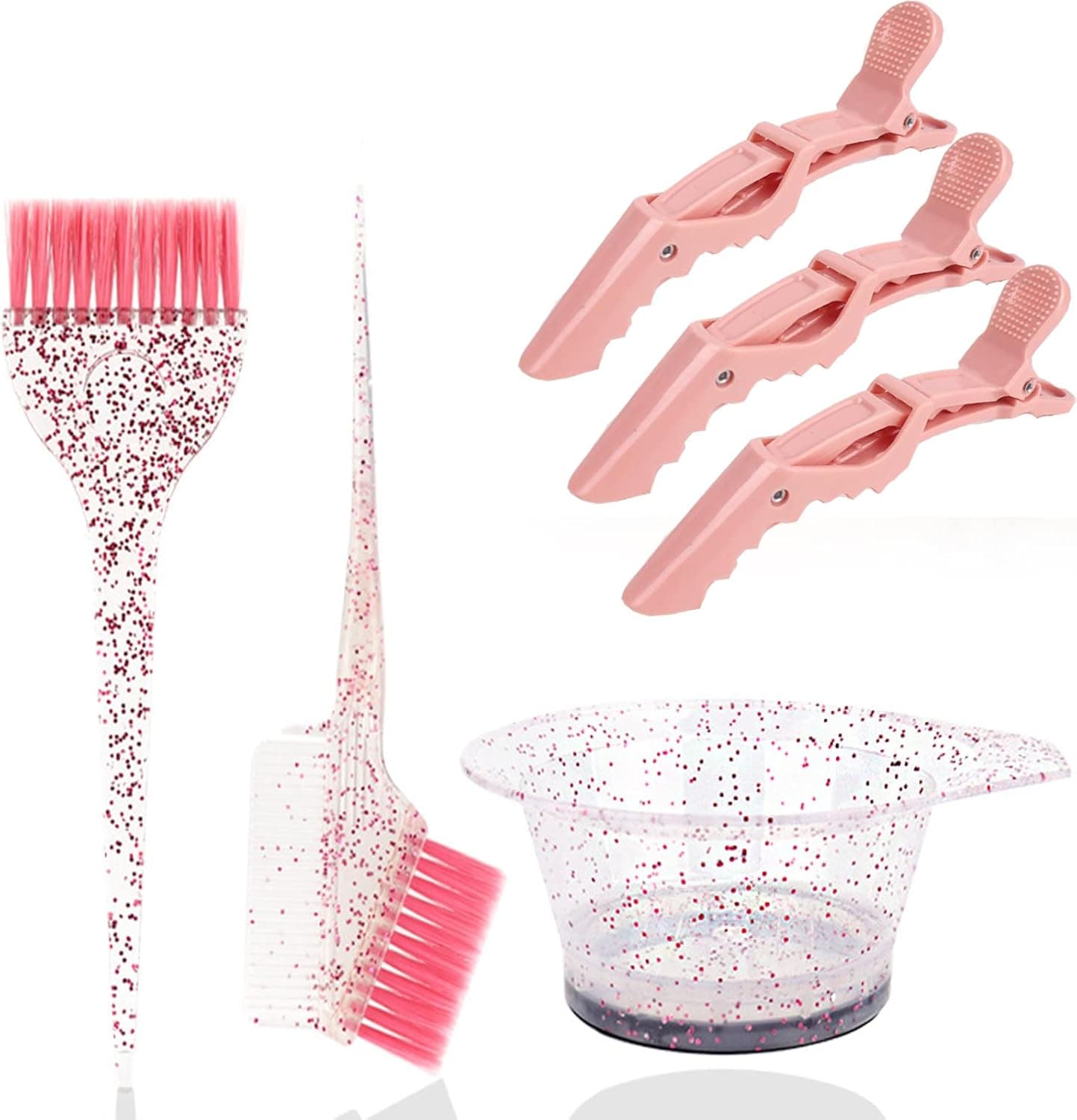 Nylahr 6 Pcs Hair Dye Coloring Kit, Hair Coloring Dyeing Bleaching DIY Salon Tool,Hair Dye Color Brush and Bowl Set,Mixing Bowl, Brush, Hair Clips (Pink)