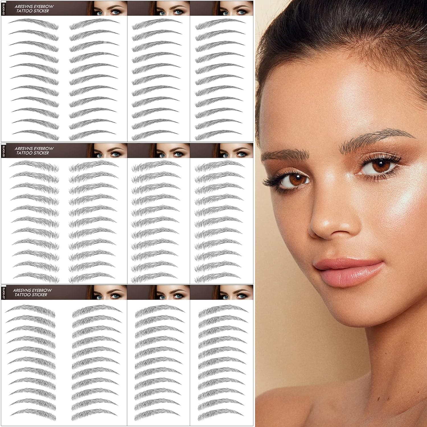Aresvns Tattoo Eyebrow 99 Pairs! Black Realistic Fake Eyebrows Tattoo,12 Eyebrow Shapes,4D Eyebrows Tattoo Waterproof,Eyebrow Transfers Stickers for Women Teens Christmas Gift