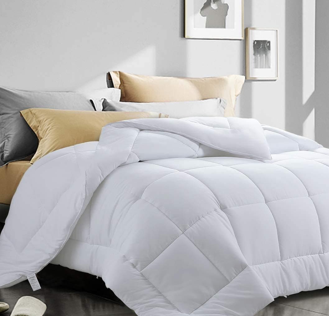 ASHOMELI King Size Comforter,Cooling Comforter for Night Sweats,All Season Down Alternative Comforter,Duvet Insert with Corner Tabs (White,King,90"x102")