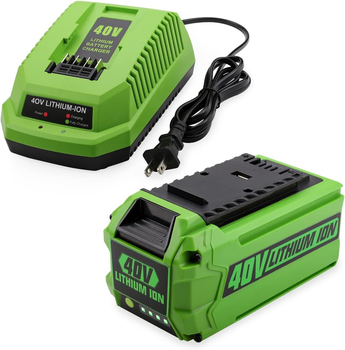 Powilling 40V 3.0Ah Lithium Battery for Greenworks 40V Lithium Battery 29472 29462 GreenWorks 40V G-MAX Tools 29252 20202 22262 with 29482 Replacement Charger for Greenworks 40V Battery Combo