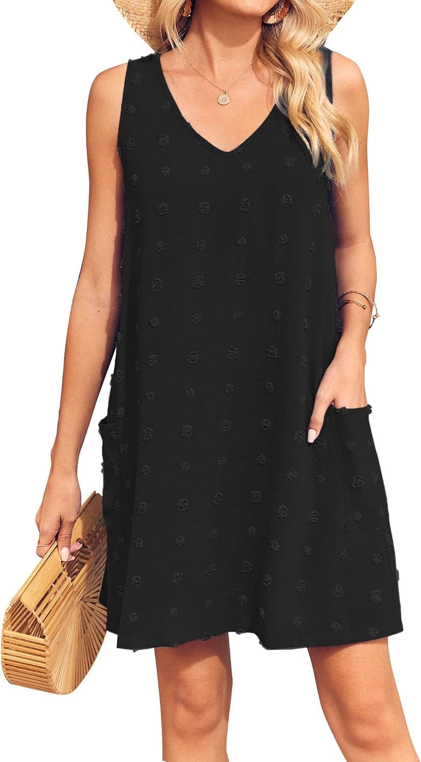 MAOECO Women Summer Dresses Swim Suit Cover Up Sexy V Neck Floral Beach Swim Cover Up Casual Sleeveless Dress with Pockets