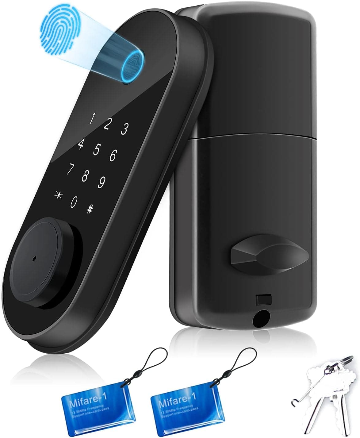 Lzaonzoe Fingerprint Door Lock, WiFi Smart Lock for Front Door, Keyless Entry Door Lock with Auto-Lock, Smart Deadbolt with Key Fobs, Electronic Keypad Deadbolt, IP45 Waterproof, Top Security for Home