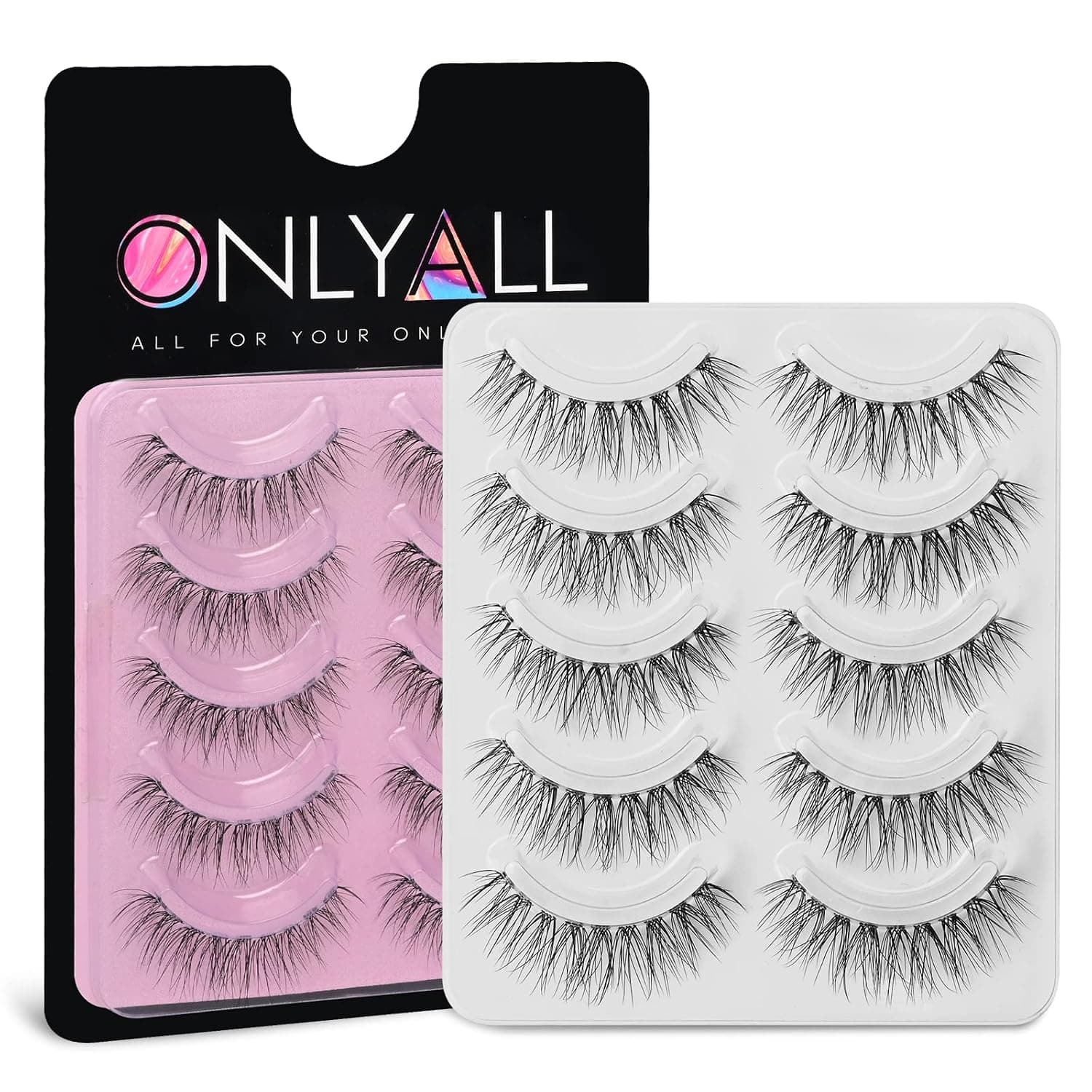 Onlyall Natural Lashes Mink False Eyelashes Natural Wispy Lashes 3D Faux Mink Lashes 5 Pairs Fluffy Fake Eye Lashes Reusable Fake Eyelashes B07(8-13mm)