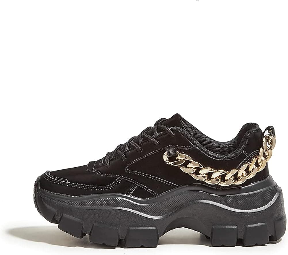LUCKY STEP Women 90S Chunky Platform Reflective Sneakers - White Hologram Casual Lace-Up Walking Dad Sneakers