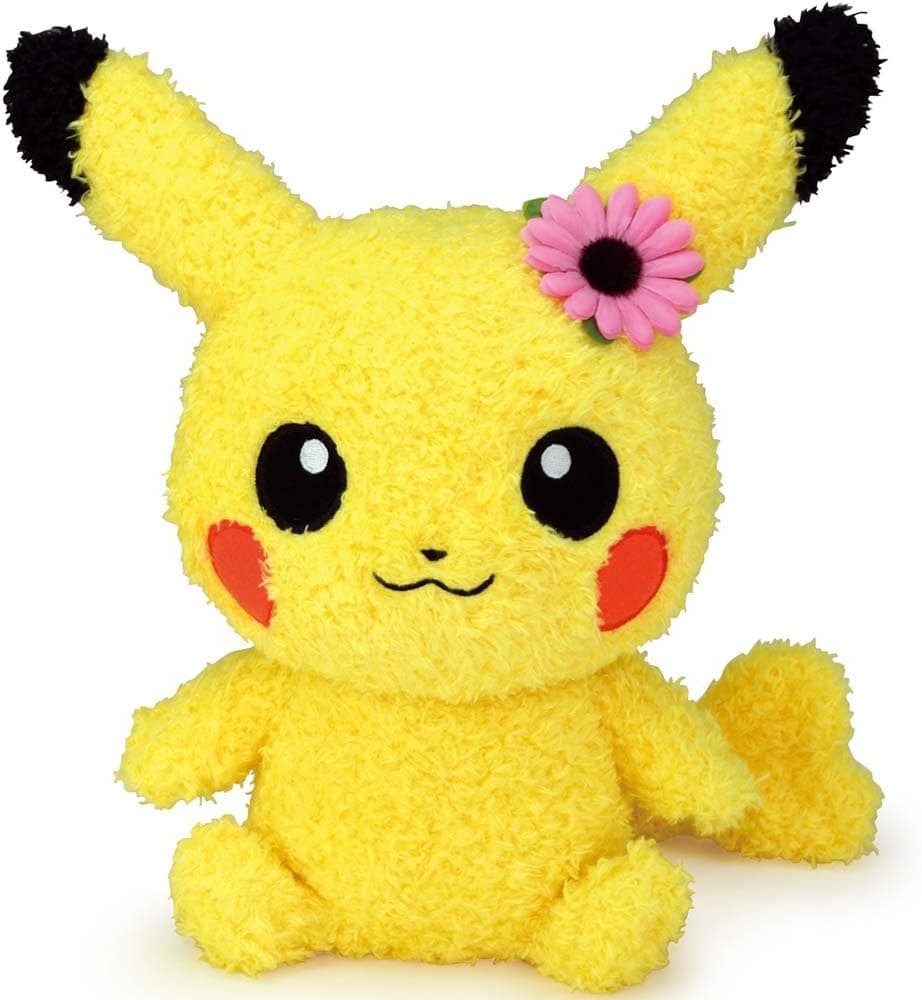 Sekiguchi Pokémon Female Pikachu with Flower MokoMoko Plush Series, 9"