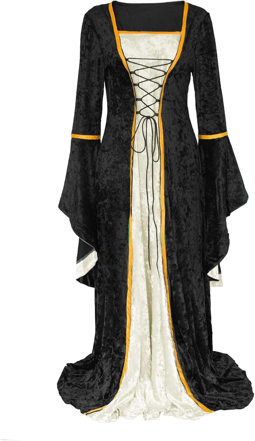 Womens Retro Halloween Costume Renaissance Medieval Dress Lace Up Irish Over Long Dresses