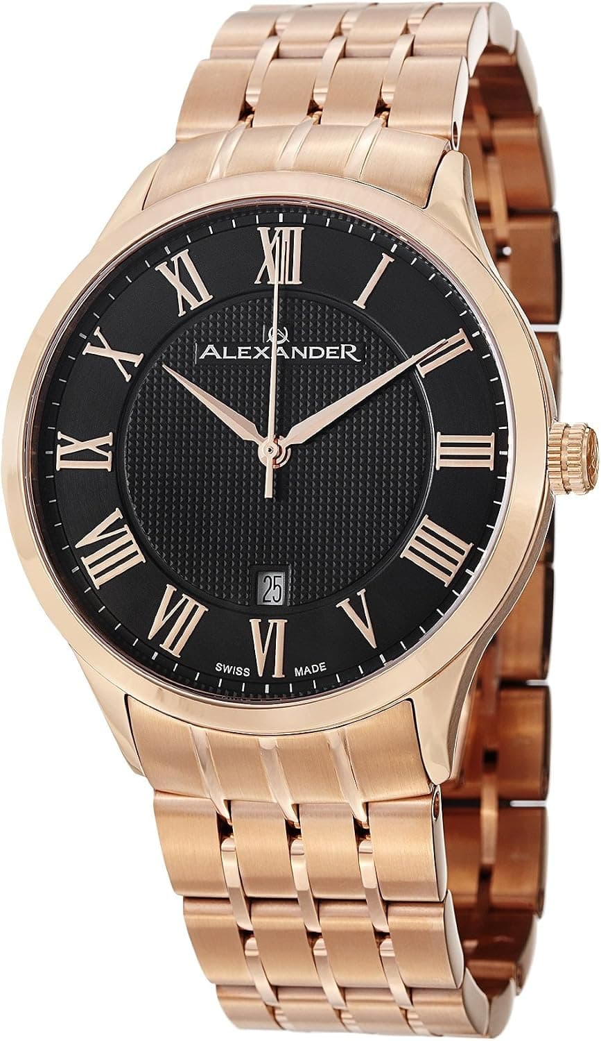 Alexander Statesman Triumph Men's Black Dial Rose Gold Plated Swiss Made Watch A103B-04