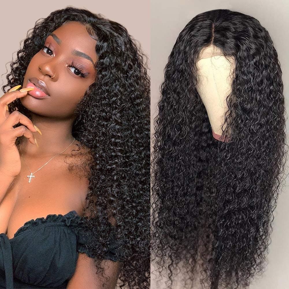 INNATE COLLECTION CHARIS 4x4 Curly Wave Lace Front Wigs Human Hair 26 Inch Lace Closure Wigs Human Hair Pre Plucked Curly Wigs For Black Women Baby Hair Closure Wigs Human Hair 180% Density Natural Color (26 inch, 4×4 Curly Wig）