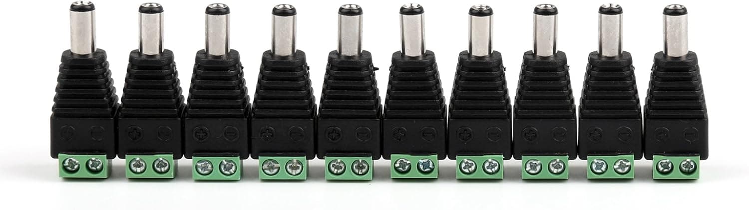 Areyourshop 10 Pcs 5.5mm x 2.5mm CCTV Camera DC Power Male Jack Connectors