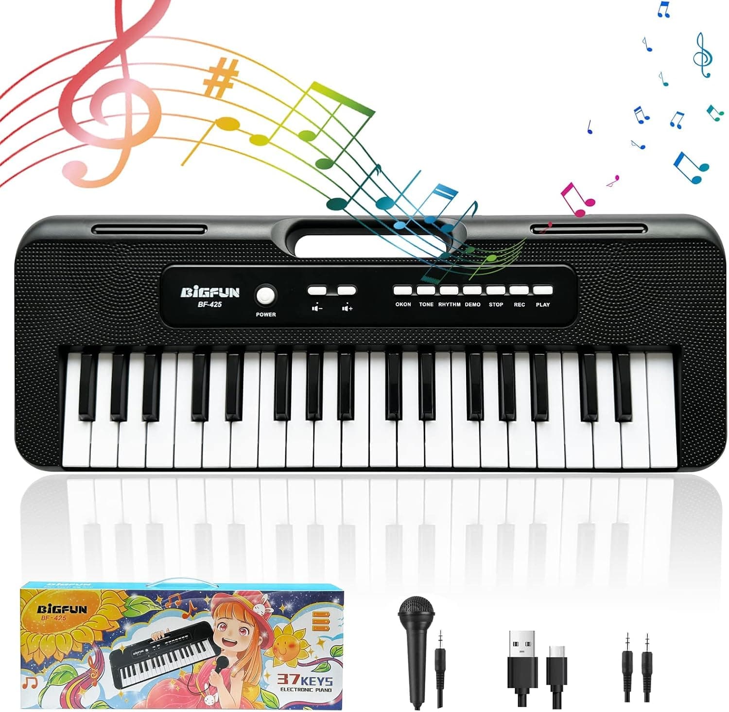 Noaideoi Kids Piano Keyboard, 37 Keys Piano for Kids Musical Piano with Microphone Portable Learning Educational Christmas Birthday Gift Toys for 3 4 5 6 7 8 Years Old Girls Boys Beginners (Black)