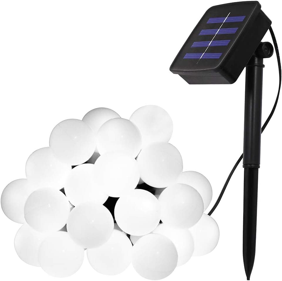 Xunata 31ft LED String Lights, Solar Powered Flexible Waterproof 50 LEDs White Ball Lights for Indoor Outdoor Home Patio Lawn Garden Party Holiday Decorations(White)