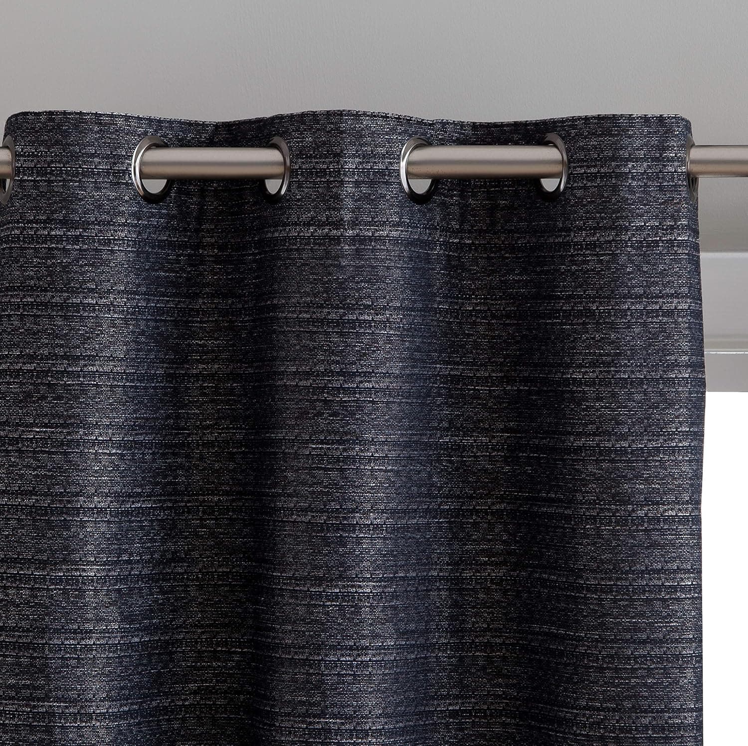 HLC.ME Elizabeth Textured 100% Full Blackout Thermal Insulated Window Curtain Grommet Panels - Energy Saving & Soundproof - for Living Room & Bedroom - Set of 2 (37 x 96 inches Long, Black)