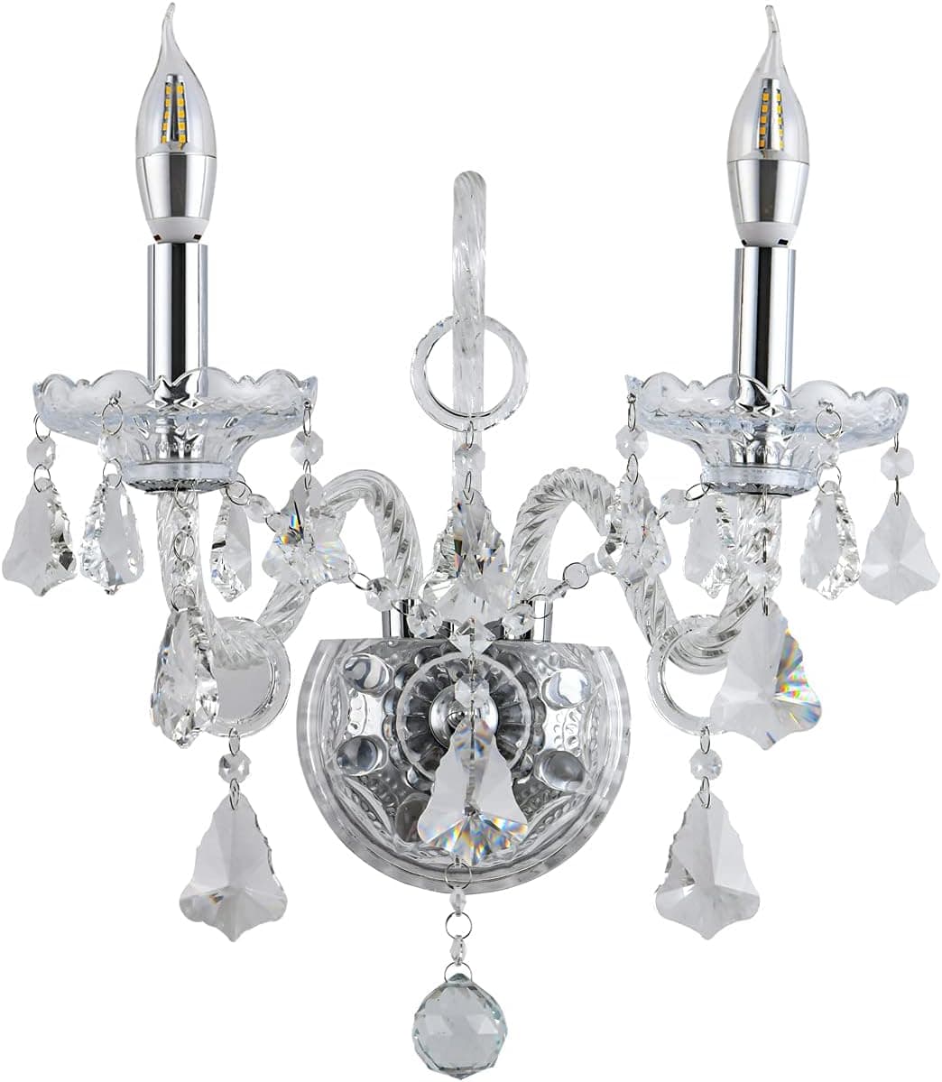 Crystal Wall Light Pendent Lamp, Modern Crystal Wall Sconces Lamp 2 Lights Clear for Hallway Living Room Bedroom